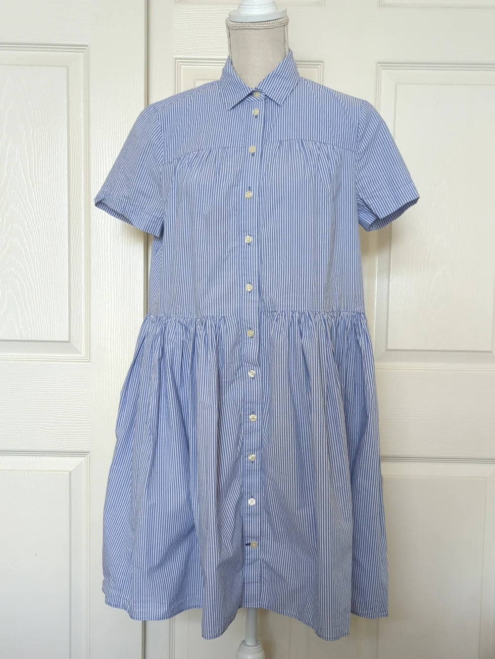 Kate Spade Broome Street Striped Poplin Swing Shirt Dress Blue White Stripe